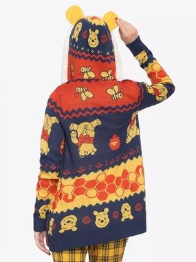 NWT Disney Winnie The Pooh Fair Isle Sherpa Girls Open Cardigan